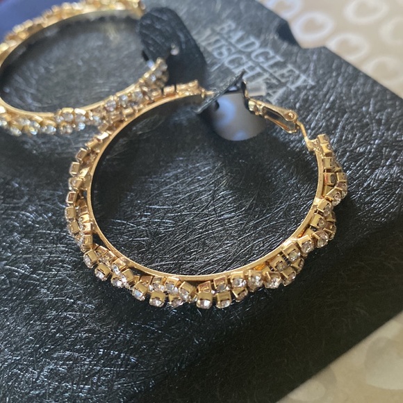 Badgley Mischka Rhinestone & Brass 1-1/2" Hoop Earrings - Picture 6 of 12
